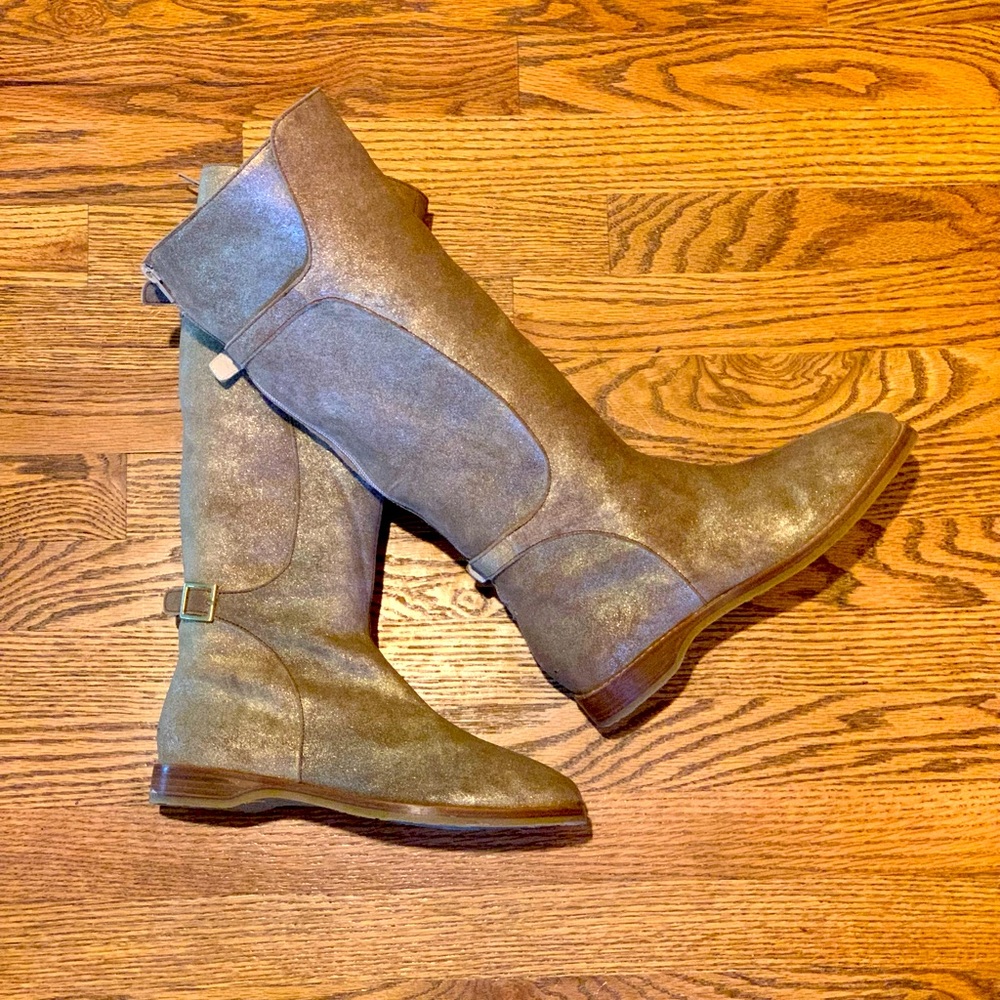 Jimmy Choo Tall Fur Lined Boots Gold/Tan Sz 39